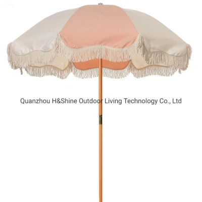 Высокая УФ-защита Деревянные кисточки Пляжный зонтик от солнца с бахромой